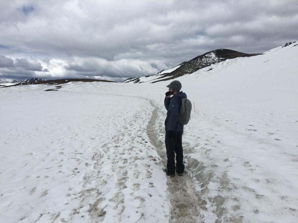 Me in snowfield, Askja, Highlands, Iceland