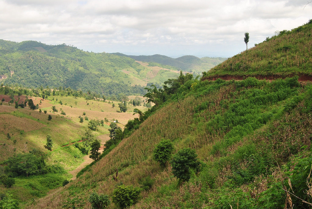 Green and brown hills of Shan State, Myanmar (Burma)
