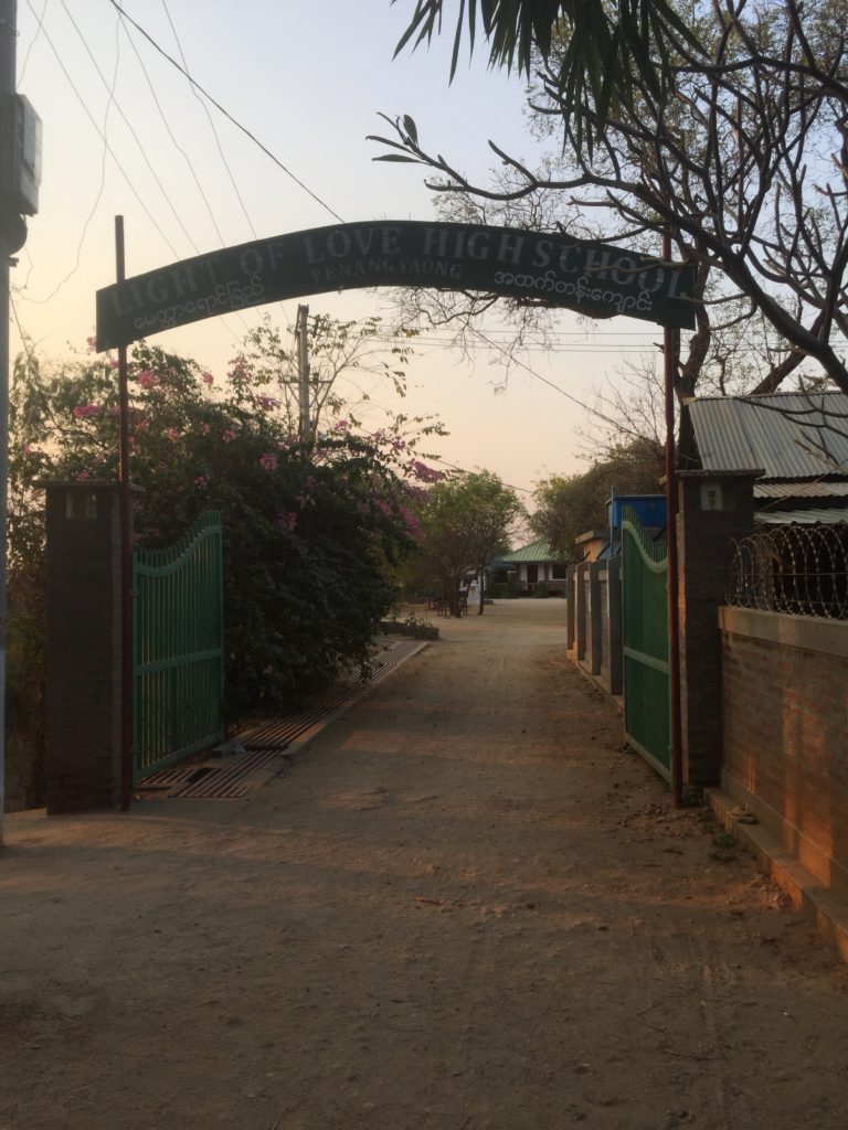 Entrance gate to the Light of Love High School, Yenangyaung, Myanmar