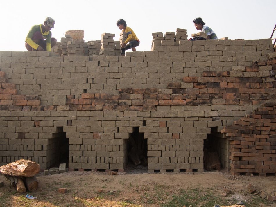 Workers at the brick factory