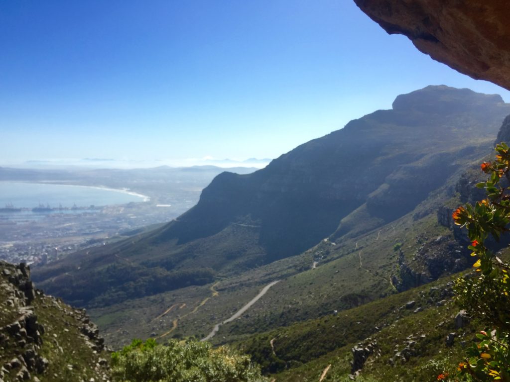 Expansive view of Cape Town while hiking up Table Mountain