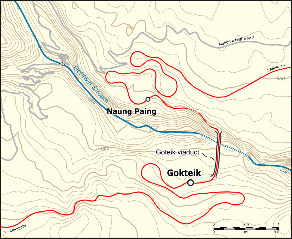 Map of the Goteik Viaduct train route