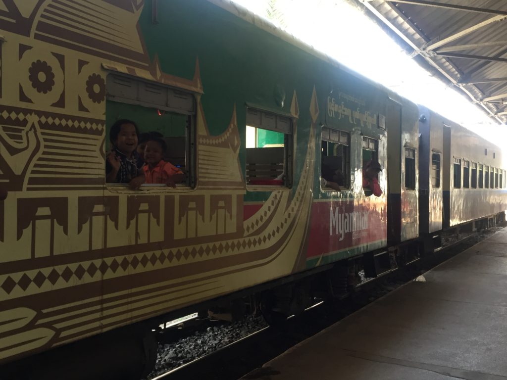 the train to Mawlamyine sits on the tracks at Bago (Pegu)